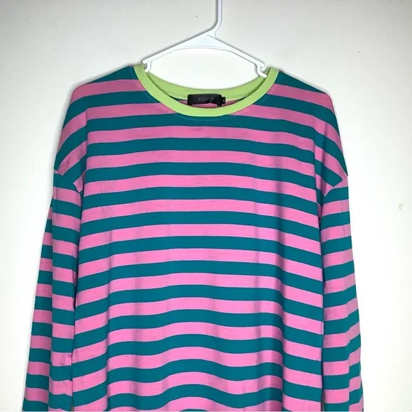< Zesica Striped Oversized Long Sleeve Tee > - Picture 4 of 6